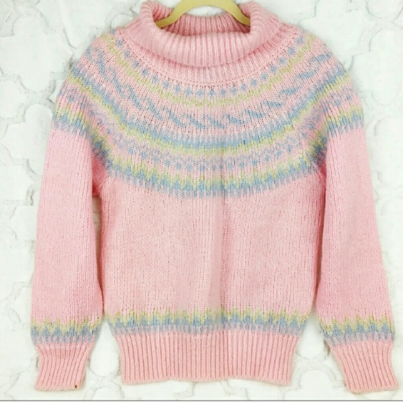 Vintage Sweaters - Kawaii pastel pink ski waves sweater